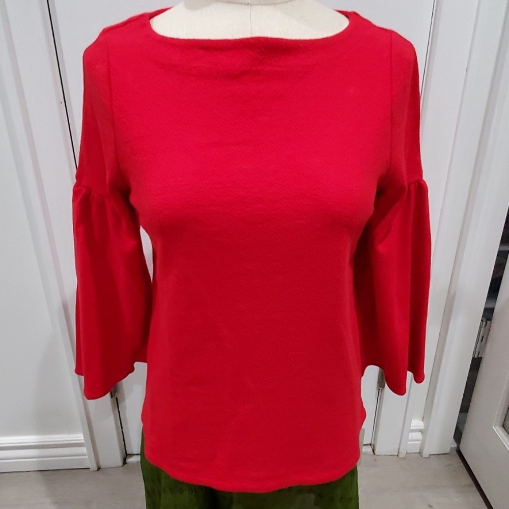 A New Day Red Boatneck Bell Sleeves 3/4 sleeves top Small